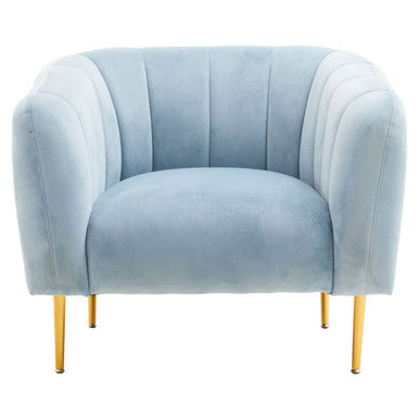Orsina Yasmeen Blue Velvet Armchair – Modern Accent Chair with Gold Legs