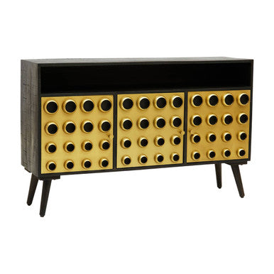 Orsina Arti Three-Door Sideboard – Gold Accent Wooden Storage Cabinet