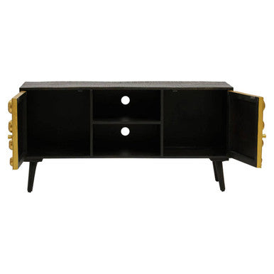 Orsina Arti Mango Wood Media Unit – Mid-Century TV Stand with Gold Detail