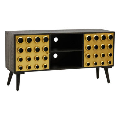 Orsina Arti Mango Wood Media Unit – Mid-Century TV Stand with Gold Detail