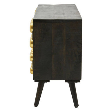 Orsina Arti Mango Wood Media Unit – Mid-Century TV Stand with Gold Detail