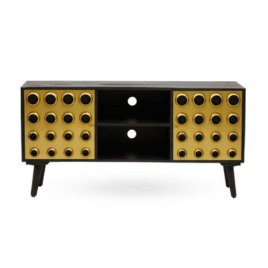 Orsina Arti Mango Wood Media Unit – Mid-Century TV Stand with Gold Detail
