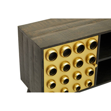 Orsina Arti Mango Wood Media Unit – Mid-Century TV Stand with Gold Detail