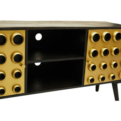Orsina Arti Mango Wood Media Unit – Mid-Century TV Stand with Gold Detail