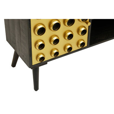 Orsina Arti Mango Wood Media Unit – Mid-Century TV Stand with Gold Detail
