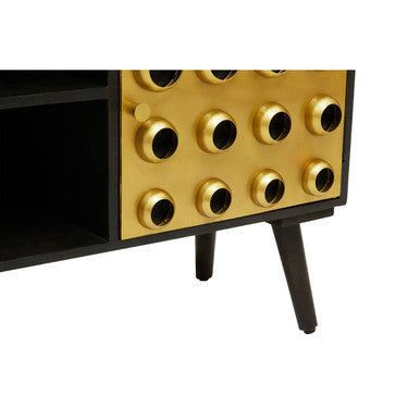 Orsina Arti Mango Wood Media Unit – Mid-Century TV Stand with Gold Detail