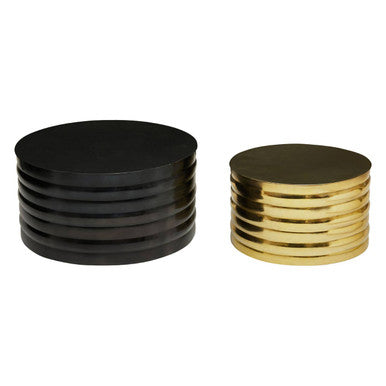Orsina Arti Round Nesting Coffee Tables – Black & Brass Ribbed Metal
