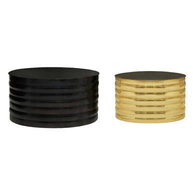 Orsina Arti Round Nesting Coffee Tables – Black & Brass Ribbed Metal