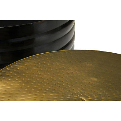 Orsina Arti Round Nesting Coffee Tables – Black & Brass Ribbed Metal