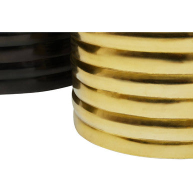 Orsina Arti Round Nesting Coffee Tables – Black & Brass Ribbed Metal