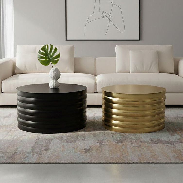 Orsina Arti Round Nesting Coffee Tables – Black & Brass Ribbed Metal