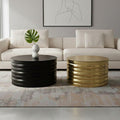 Orsina Arti Round Nesting Coffee Tables – Black & Brass Ribbed Metal