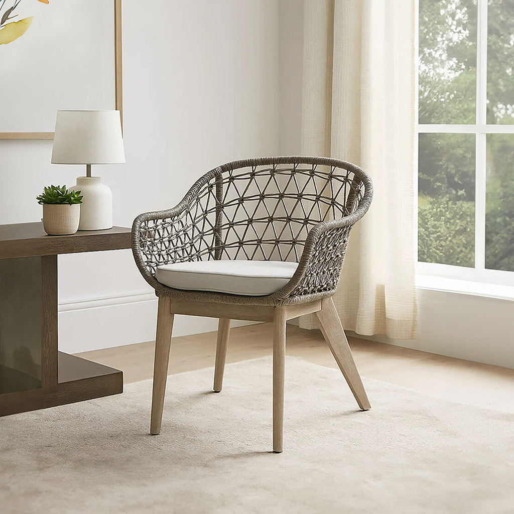 Orsina Opus Accent Chair – Handwoven Open Back with Grey Padded Seat