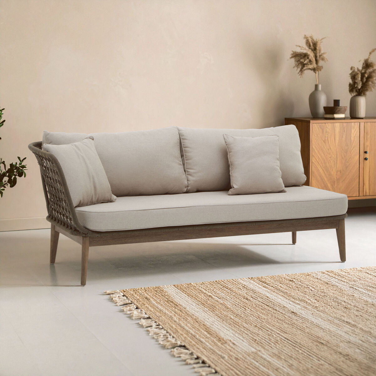 Orsina Opus Woven Rope Chaise Longue – Left-Facing with Grey Cushions