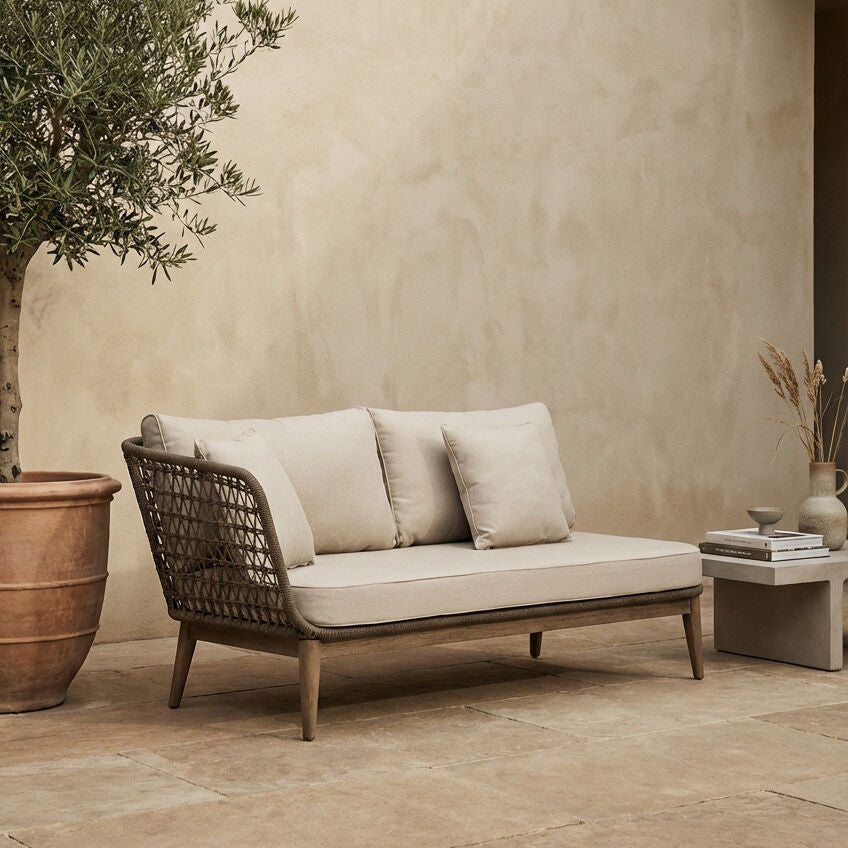 Orsina Opus Woven Rope Chaise Longue – Left-Facing with Grey Cushions