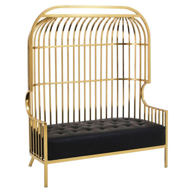 Orsina Eliza Gold Dome Cage 2-Seater Sofa | Black Faux Leather