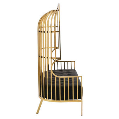 Orsina Eliza Gold Dome Cage 2-Seater Sofa | Black Faux Leather