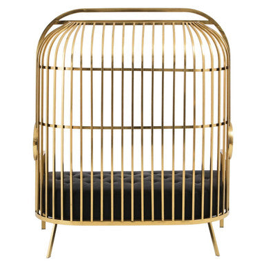 Orsina Eliza Gold Dome Cage 2-Seater Sofa | Black Faux Leather