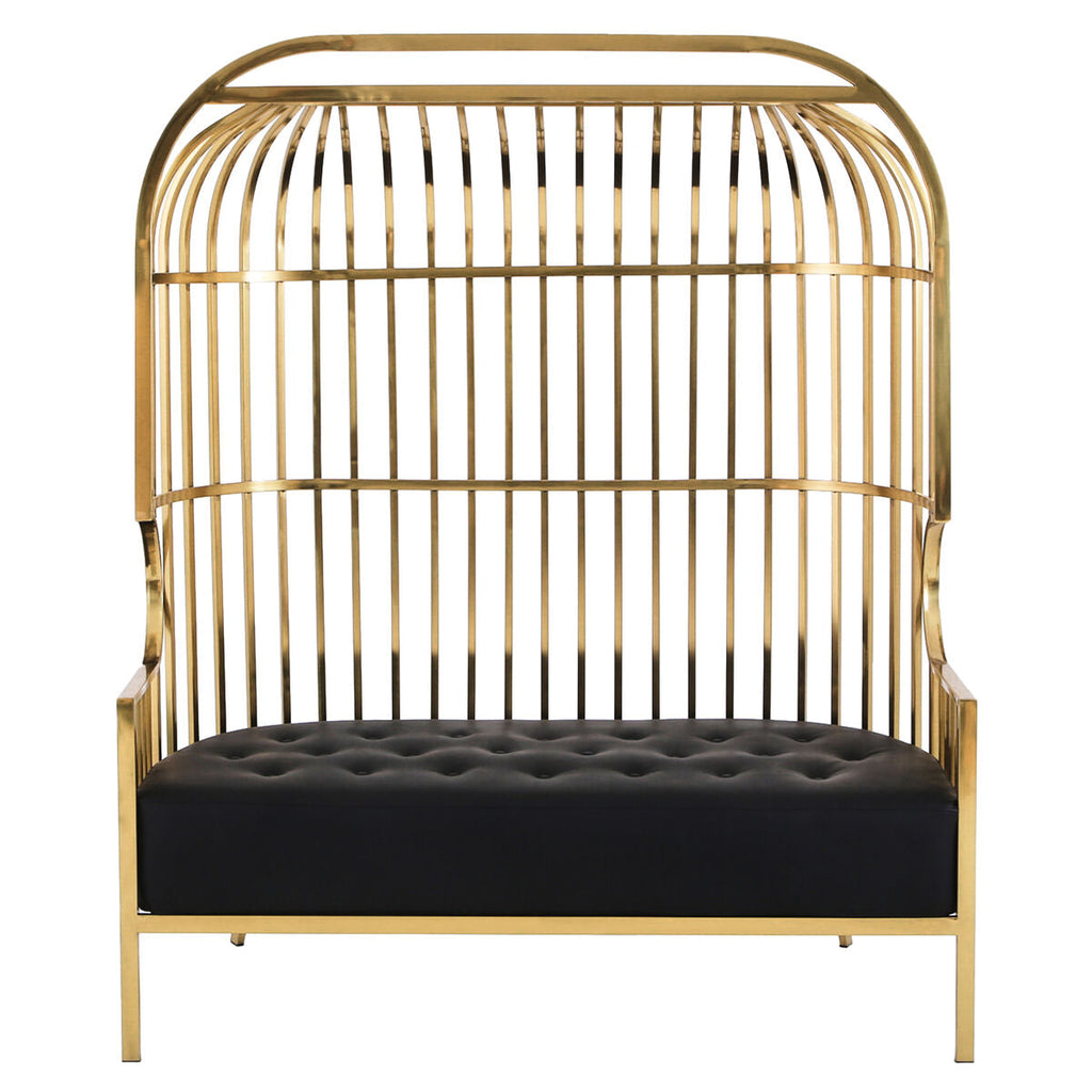 Orsina Eliza Gold Dome Cage 2-Seater Sofa | Black Faux Leather