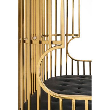 Orsina Eliza Gold Dome Cage 2-Seater Sofa | Black Faux Leather