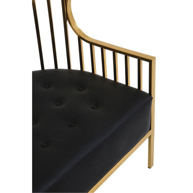 Orsina Eliza Gold Dome Cage 2-Seater Sofa | Black Faux Leather