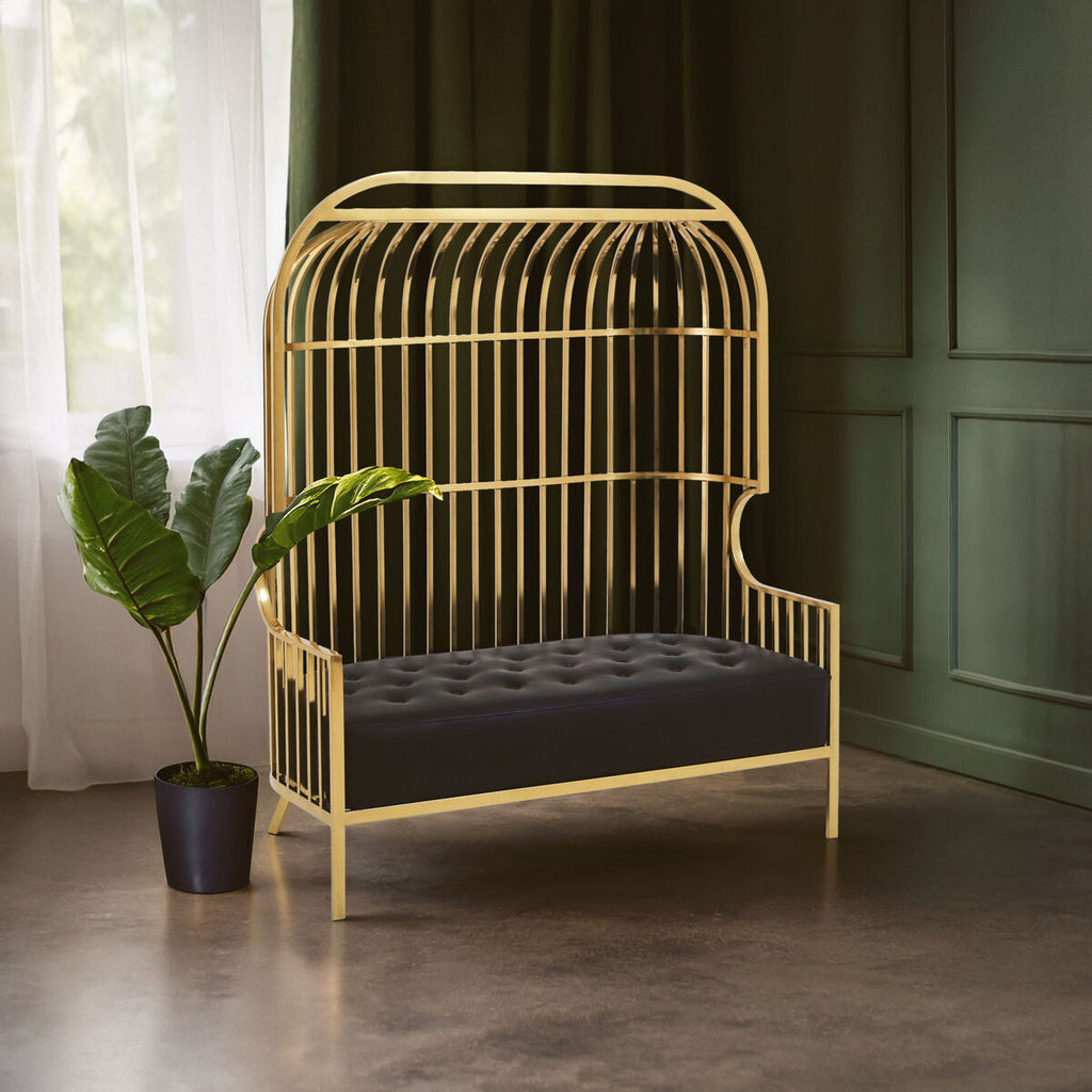 Orsina Eliza Gold Dome Cage 2-Seater Sofa | Black Faux Leather