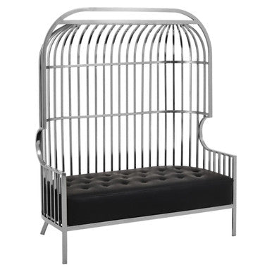 Orsina Eliza 2 Seater Silver Dome Cage Sofa | Black Faux Leather