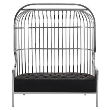 Orsina Eliza 2 Seater Silver Dome Cage Sofa | Black Faux Leather