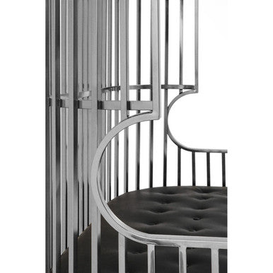 Orsina Eliza 2 Seater Silver Dome Cage Sofa | Black Faux Leather