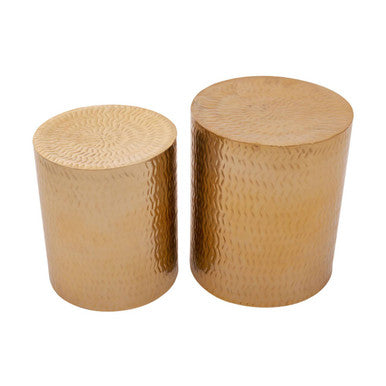 Orsina Gold Metallic Side Tables | Set of 2 Chevron Iron Stools