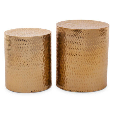 Orsina Gold Metallic Side Tables | Set of 2 Chevron Iron Stools
