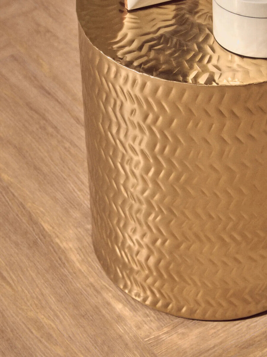 Orsina Gold Metallic Side Tables | Set of 2 Chevron Iron Stools