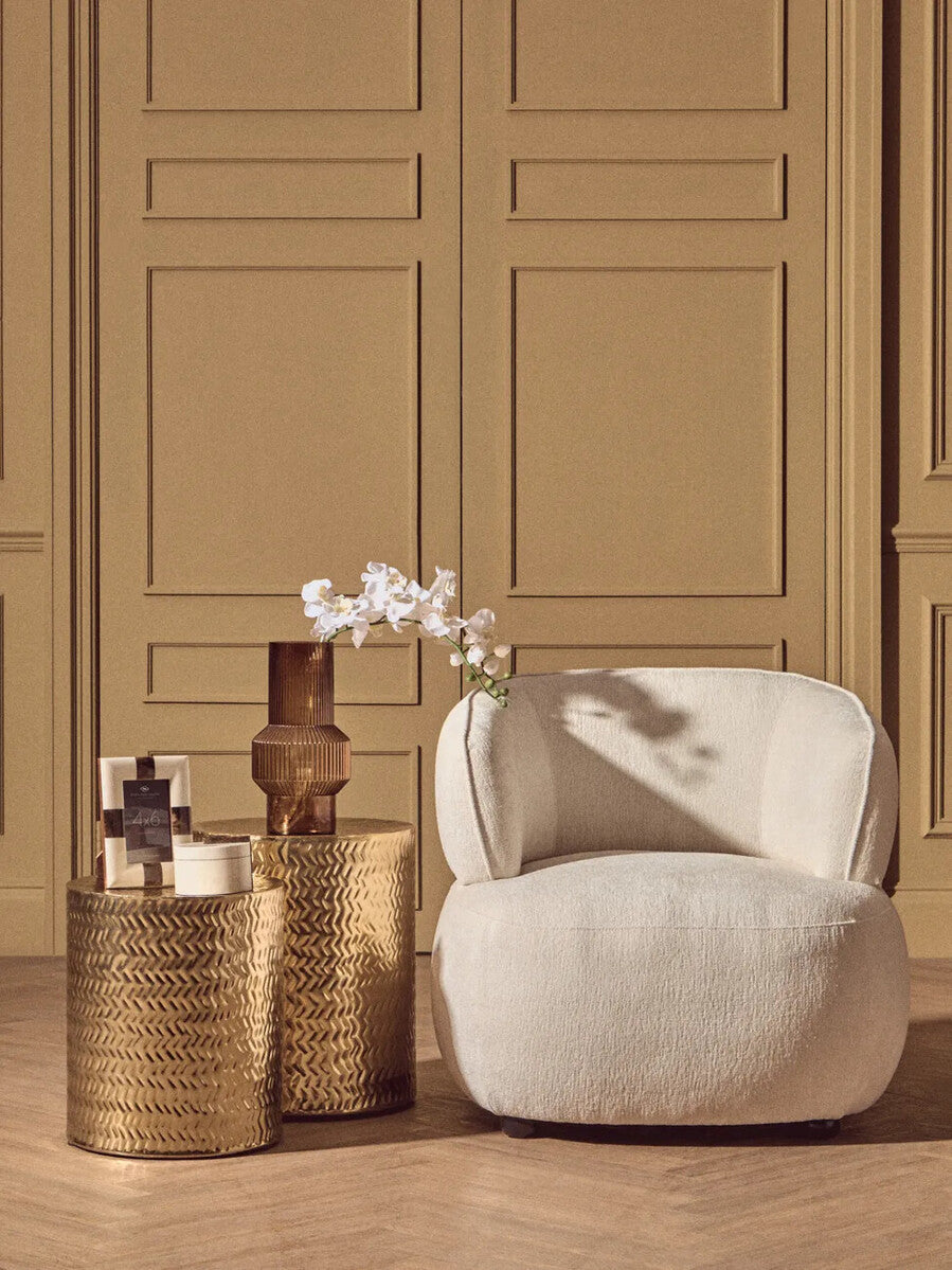 Orsina Gold Metallic Side Tables | Set of 2 Chevron Iron Stools