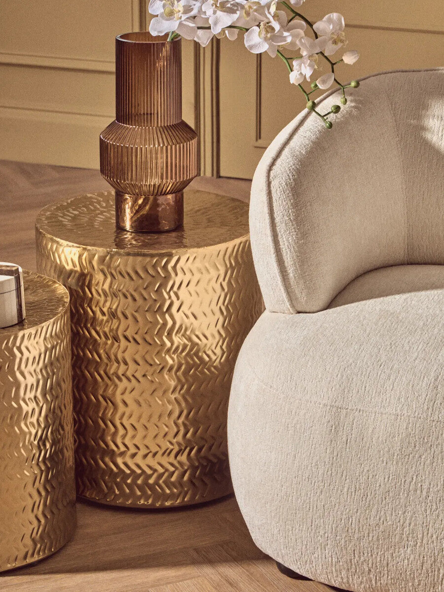 Orsina Gold Metallic Side Tables | Set of 2 Chevron Iron Stools