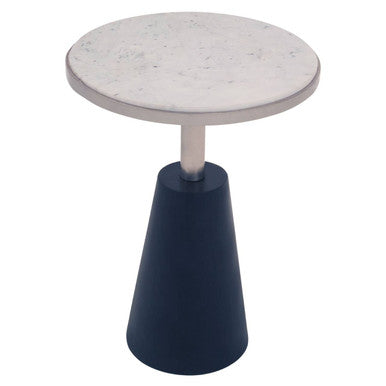 Orsina Templar Round White Marble Side Table with Black Conical Base
