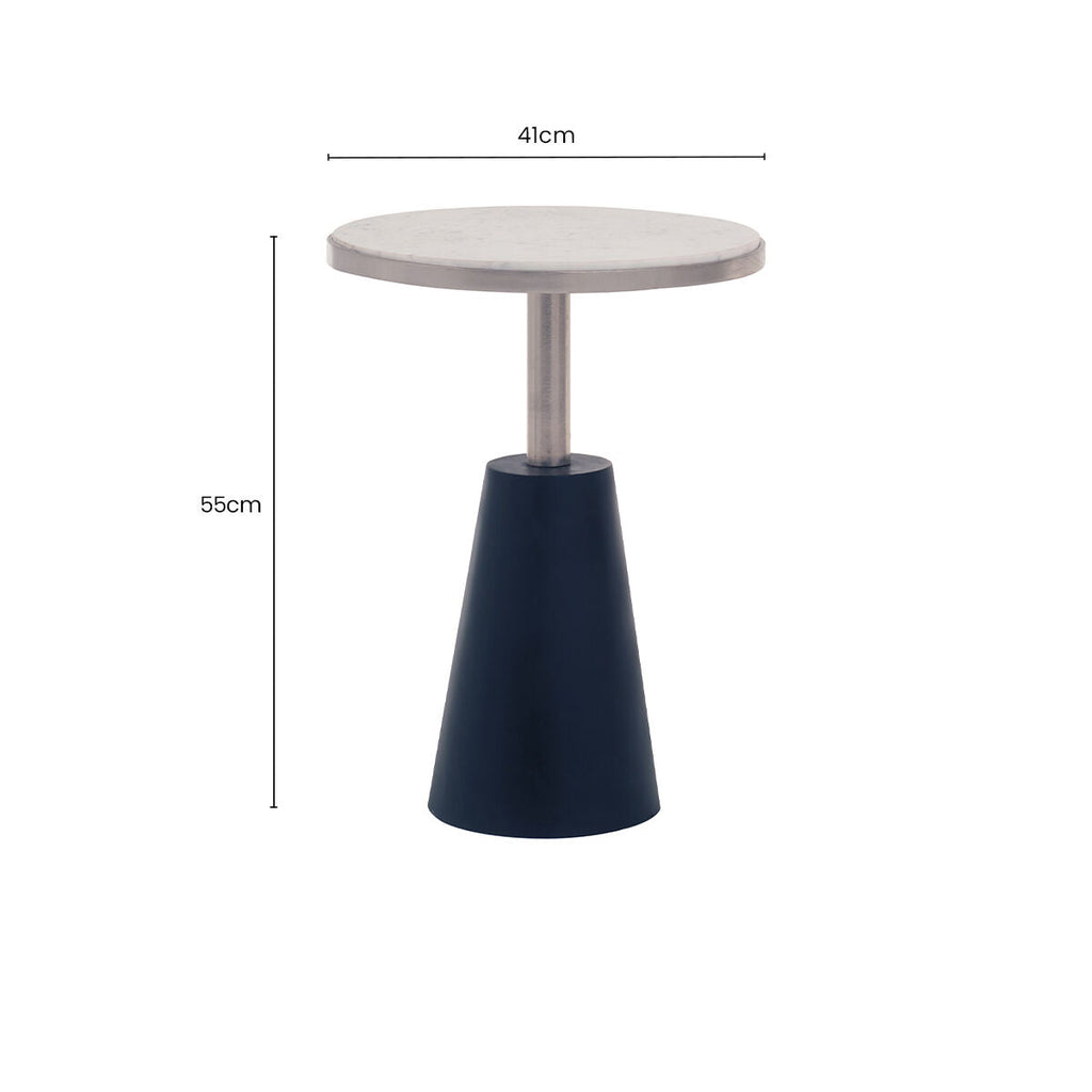Orsina Templar Round White Marble Side Table with Black Conical Base