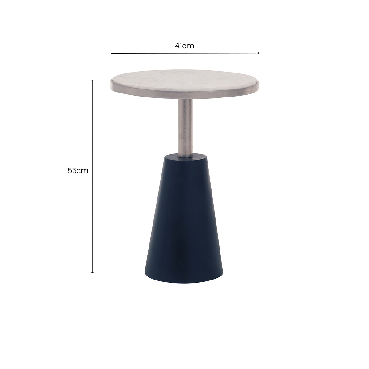 Orsina Templar Round White Marble Side Table with Black Conical Base