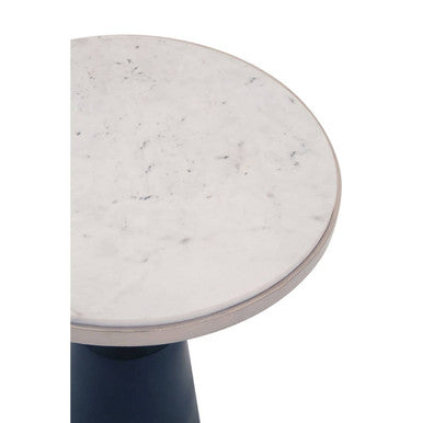 Orsina Templar Round White Marble Side Table with Black Conical Base