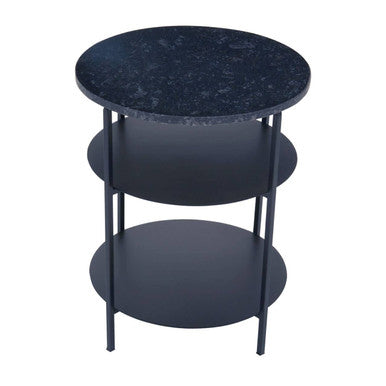 Orsina Templar 3-Tier Round Side Table | Black Marble & Iron Frame