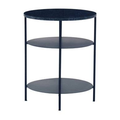Orsina Templar 3-Tier Round Side Table | Black Marble & Iron Frame