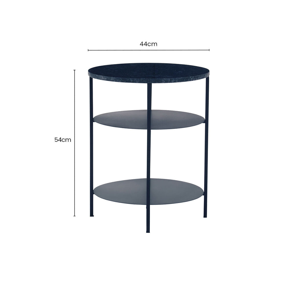 Orsina Templar 3-Tier Round Side Table | Black Marble & Iron Frame