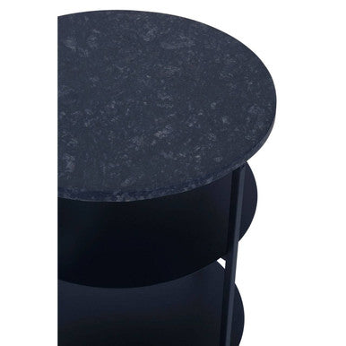 Orsina Templar 3-Tier Round Side Table | Black Marble & Iron Frame
