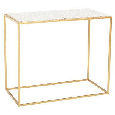 Orsina Templar Gold Console Table | White Marble Top Metal Frame