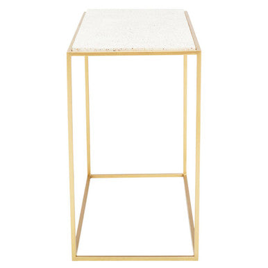 Orsina Templar Gold Console Table | White Marble Top Metal Frame