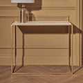 Orsina Templar Gold Console Table | White Marble Top Metal Frame