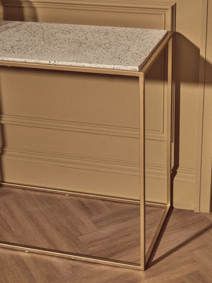 Orsina Templar Gold Console Table | White Marble Top Metal Frame