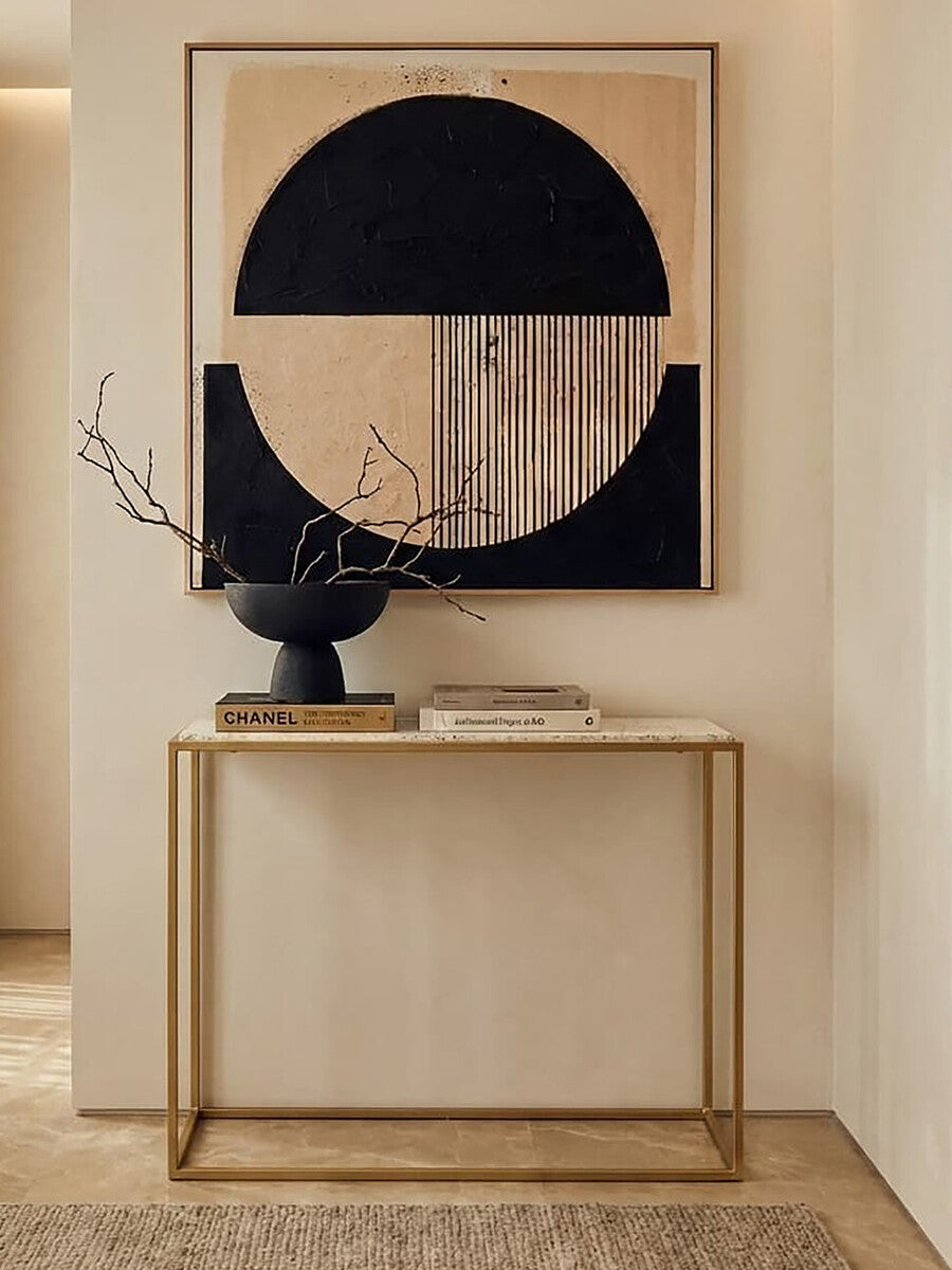 Orsina Templar Gold Console Table | White Marble Top Metal Frame