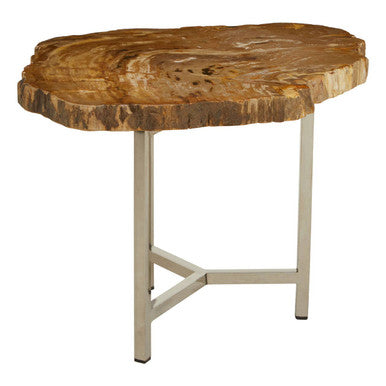 Orsina Relic Small Petrified Wood Side Table | Silver Metal Frame