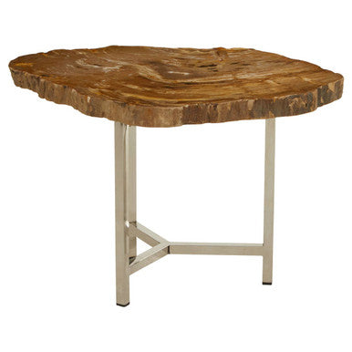 Orsina Relic Small Petrified Wood Side Table | Silver Metal Frame