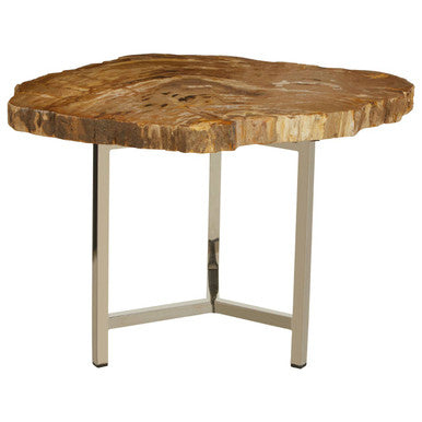 Orsina Relic Small Petrified Wood Side Table | Silver Metal Frame